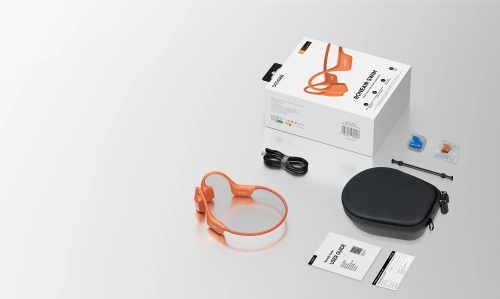 Zawartość zestawu DOOGEE BoneAir Swim Orange z akcesoriami do pływania