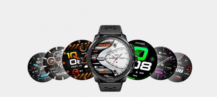 Smartwatch DOOGEE Anymoving M1 pokazany w różnych wariantach kolorystycznych