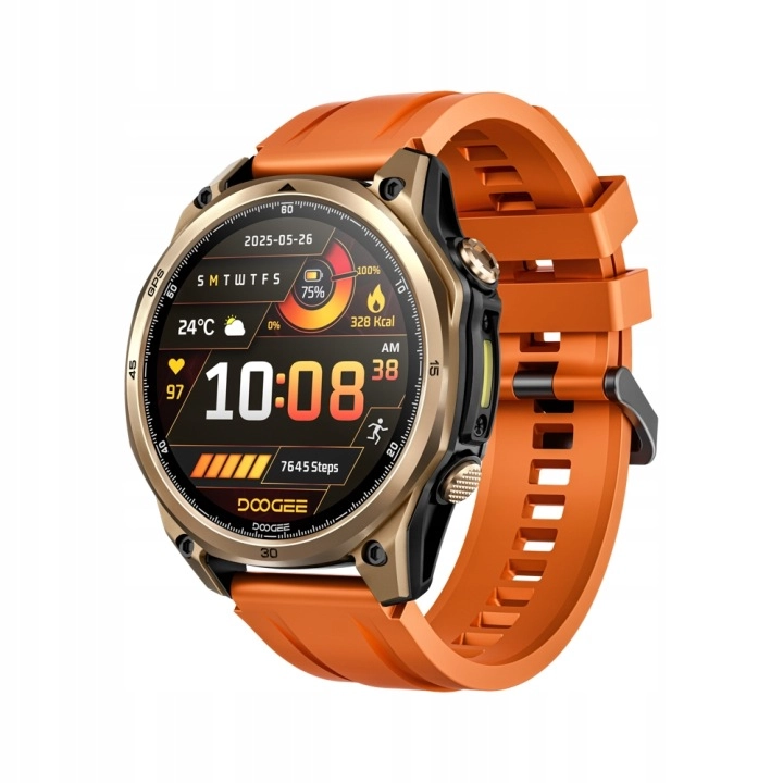 Złoty smartwatch DOOGEE Anywise W1 z okrągłym ekranem AMOLED