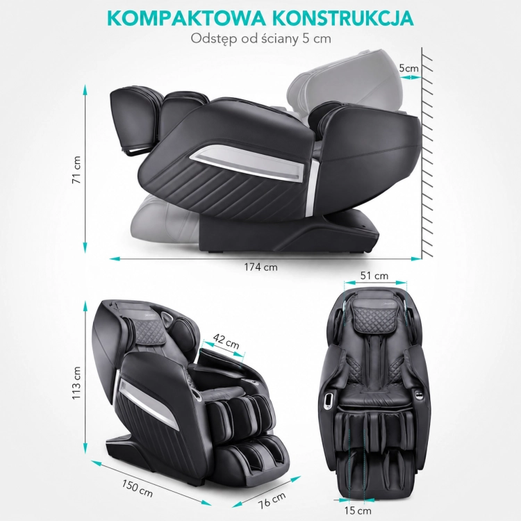 Konstrukcja i strefy masażu fotela NAIPO MGC-A350