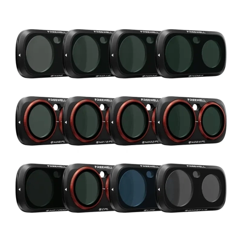 Zestaw 12 filtrów Freewell do Insta360 Luna Ultra – filtry ułożone w trzech rzędach
