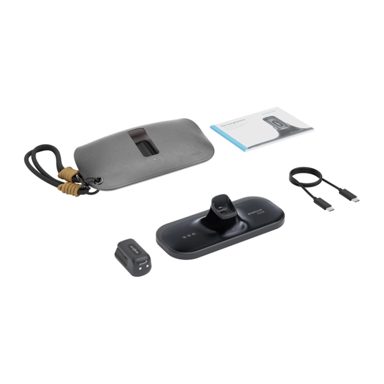 Zawartość zestawu BOBOVR CG2: etui, stacja, klips baterii i kabel USB-C