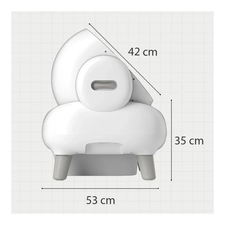 Neakasa M1 Lite z boku, głębokość 53 cm i wejście na wysokości 35 cm