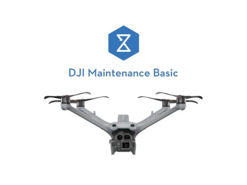 DJI Maintenance Basic – logo programu i dron DJI Matrice 4TD, widok z przodu