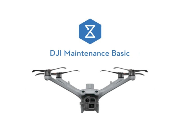 DJI Maintenance Basic – logo programu i dron DJI Matrice 4TD, widok z przodu