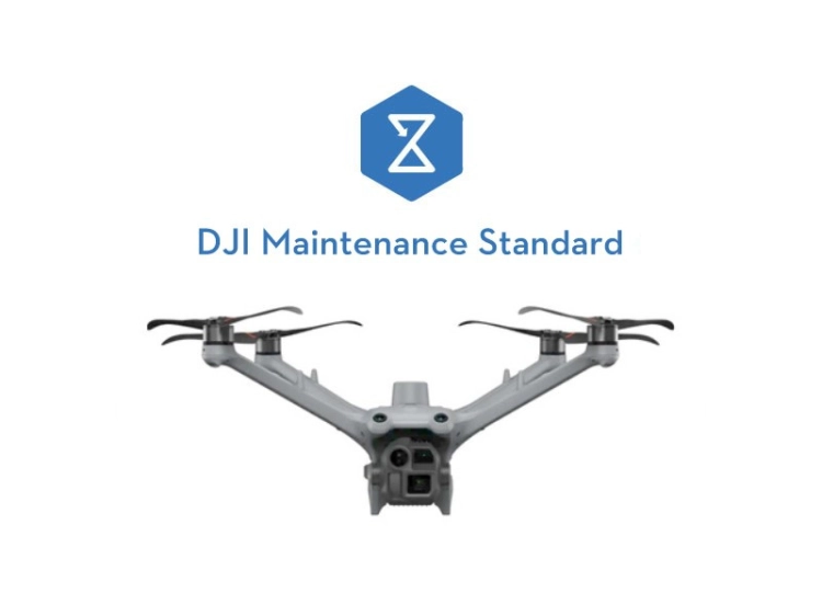 DJI Maintenance Standard – logo programu i dron DJI Matrice 4TD, widok z przodu