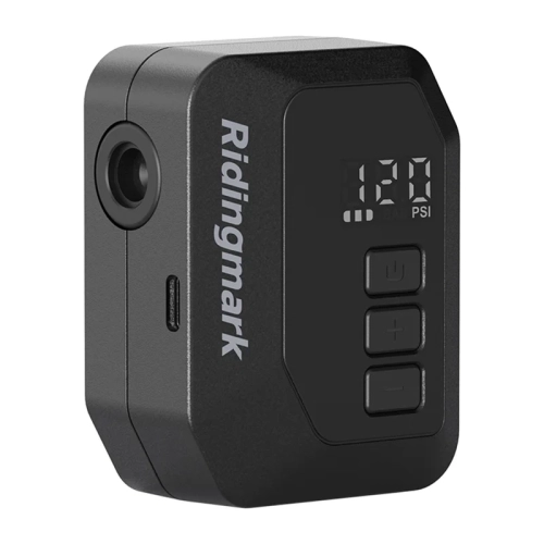 Czarna mini pompka elektryczna AS280PRO z wyświetlaczem pokazującym 120 PSI i trzema przyciskami, widok z przodu pod kątem.