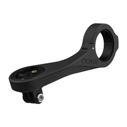 Uchwyt Cycplus Z4 z boku: wydłużone ramię z logo CYCPLUS, gniazdo na licznik i adapter GoPro pod spodem.