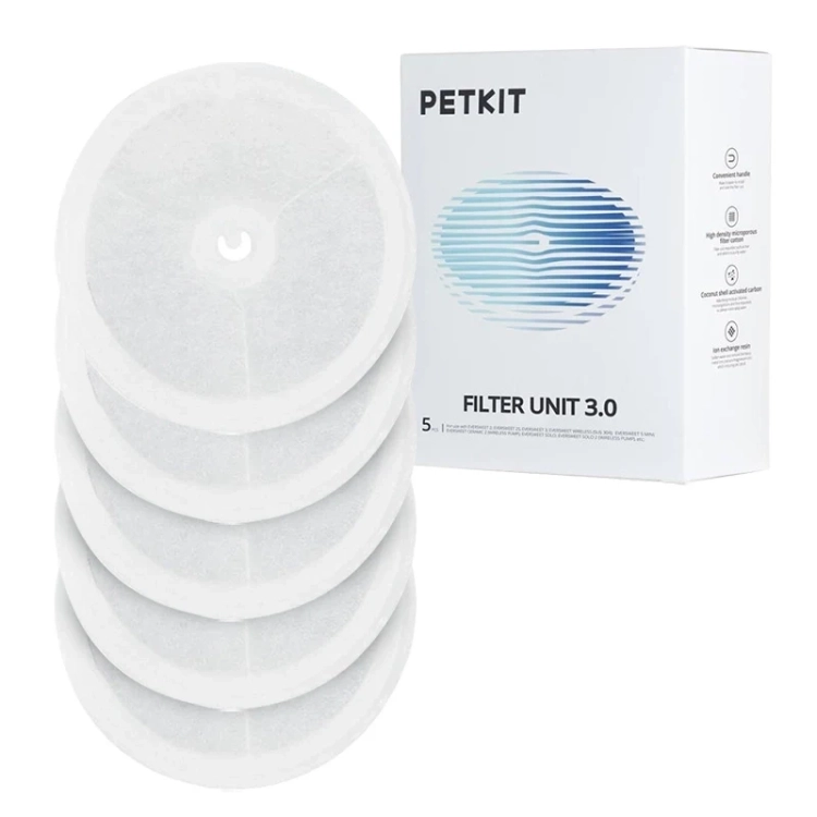 Pięć filtrów PETKIT Filter Unit 3.0 przy opakowaniu