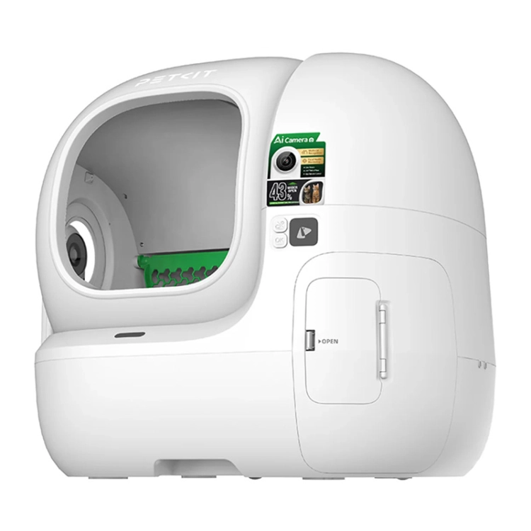 Kuweta samoczyszcząca PETKIT Purobot Max Pro 2 pod kątem, widok wejścia, panelu i drzwiczek pojemnika