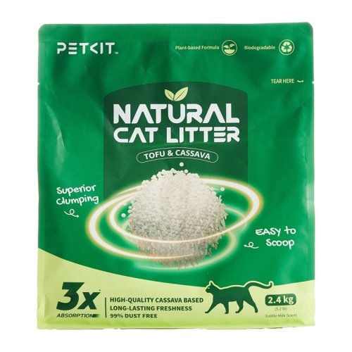 Worek żwirku PETKIT Natural Cat Litter 2,4 kg widziany z przodu