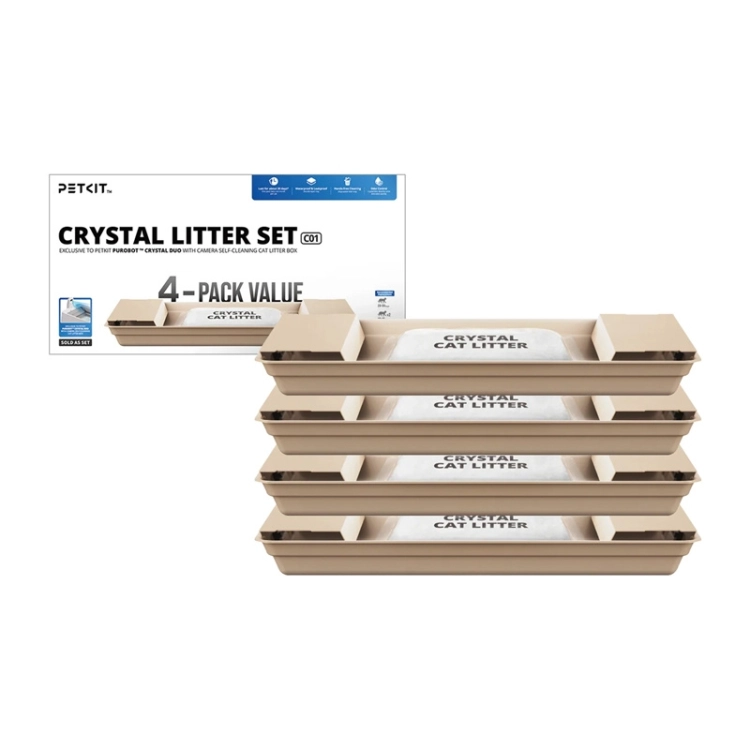 Zestaw PETKIT Crystal Litter Set C01: opakowanie i cztery tacki ze żwirkiem krystalicznym