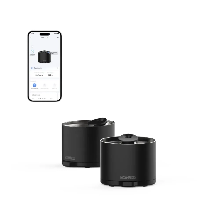 Dwie fontanny CATLINK Pure 2 Lite i telefon z aplikacją