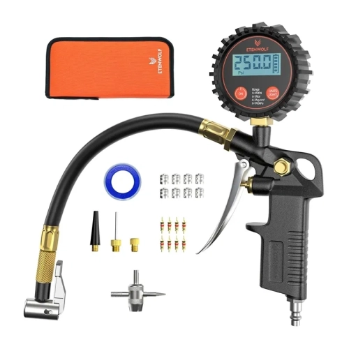 Pistolet do pompowania Etenwolf T500 z manometrem 250 PSI, adapterami i etui