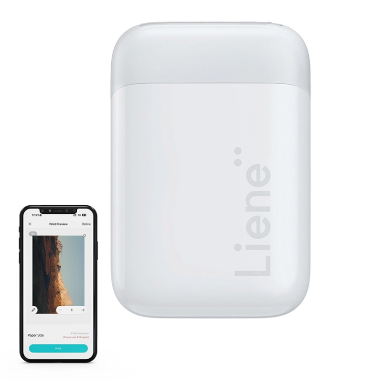 Drukarka Liene Pearl K100 i telefon z aplikacją Liene Photo