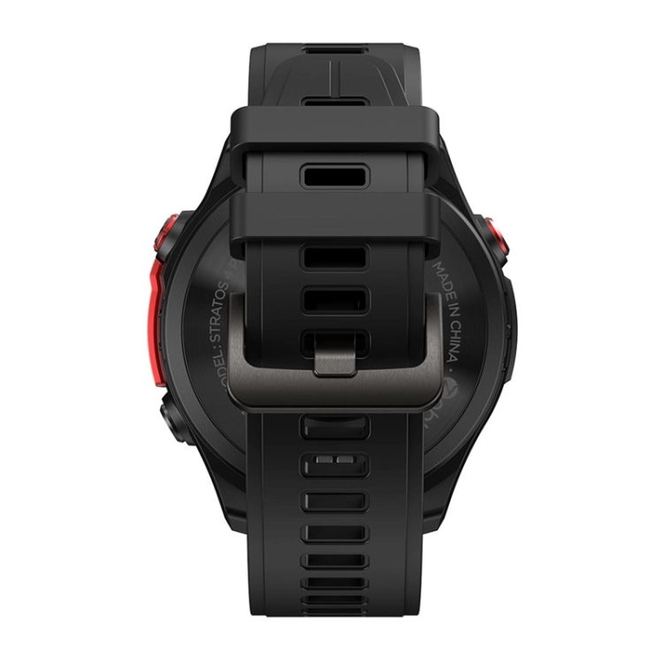 Zeblaze Stratos 4 Pro od tyłu z zapiętym silikonowym paskiem i sprzączką