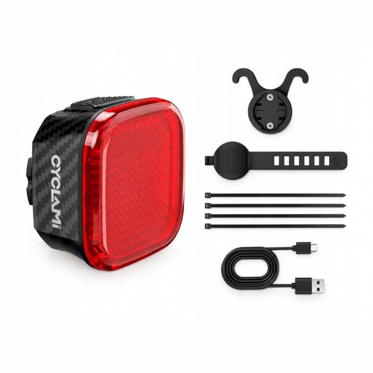 Zestaw CYCLAMI CY180: lampka, uchwyty, pasek, opaski i kabel USB-C
