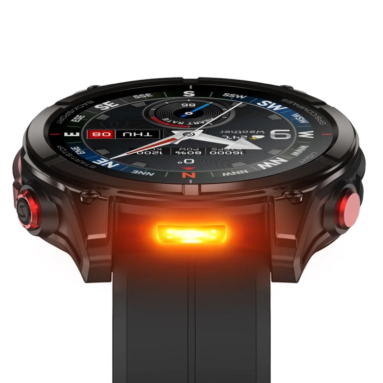 Włączona latarka LED w kopercie zegarka Zeblaze Stratos 4 Pro
