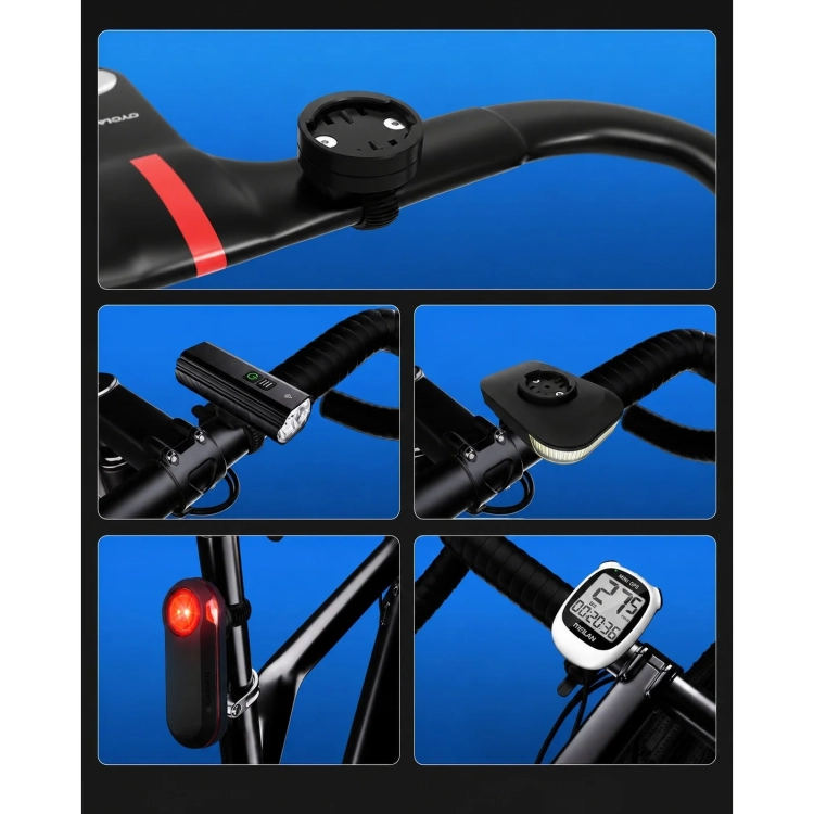 Uchwyt CYCLAMI S6 z licznikiem, lampką przednią i tylną