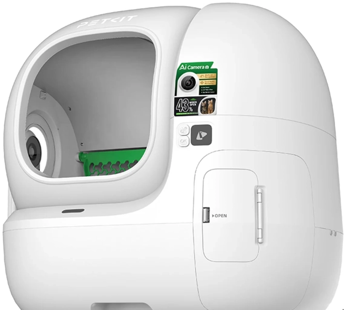 Wnętrze i panel sterowania kuwety PETKIT Purobot Max Pro 2, kamera AI w bębnie