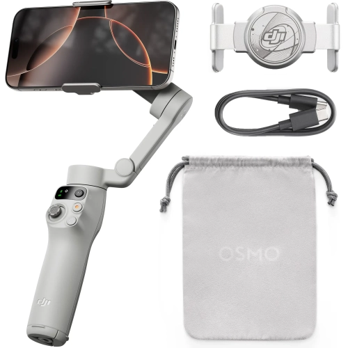 Zestaw DJI Osmo Mobile 7: gimbal z telefonem, uchwyt magnetyczny, kabel i etui