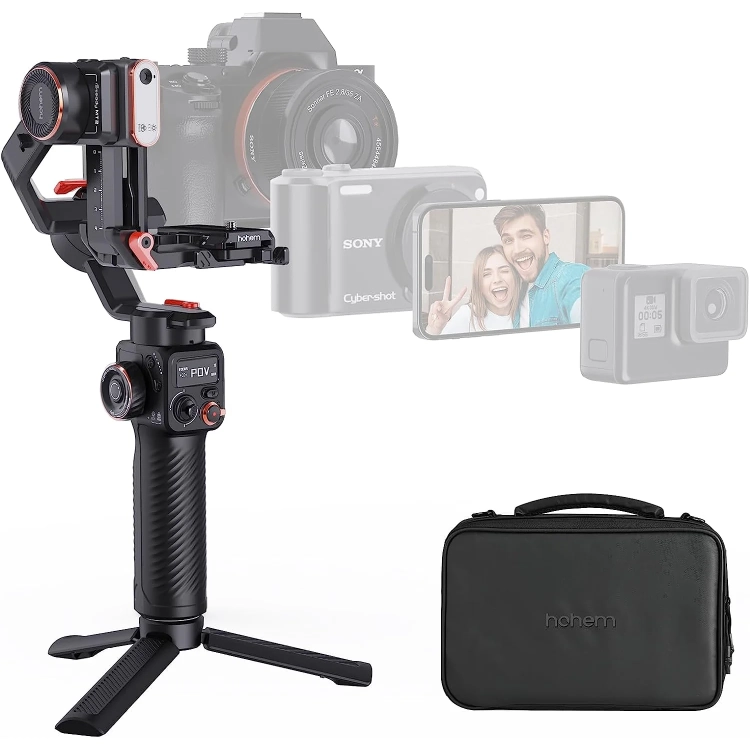 Gimbal Hohem iSteady MT2 Kit na statywie z aparatem oraz etui z zestawu