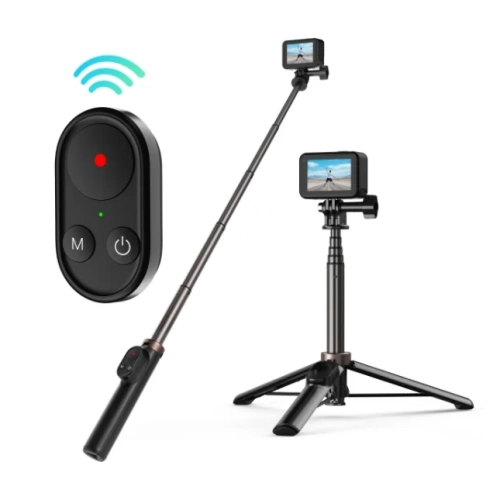 Selfie stick Telesin z pilotem Bluetooth, kamerą sportową i statywem