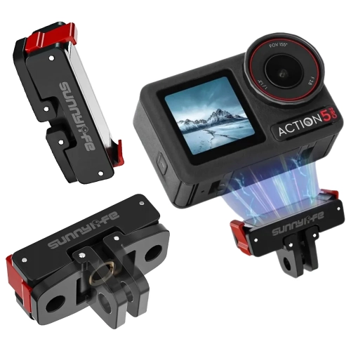 Magnetyczny uchwyt Sunnylife z kamerą DJI Osmo Action 5 Pro i mocowaniami