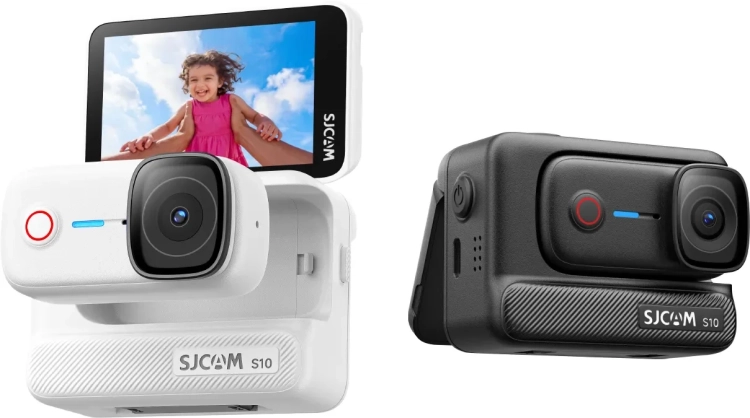 Dwie kamery SJCAM S10 w kolorze białym i czarnym z modułami Boost Pod