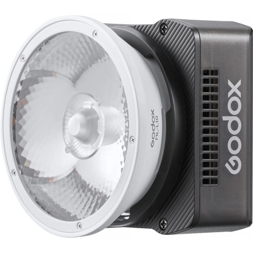Lampa LED Godox ML40Bi z odbłyśnikiem ML-L10, widok z przodu pod kątem