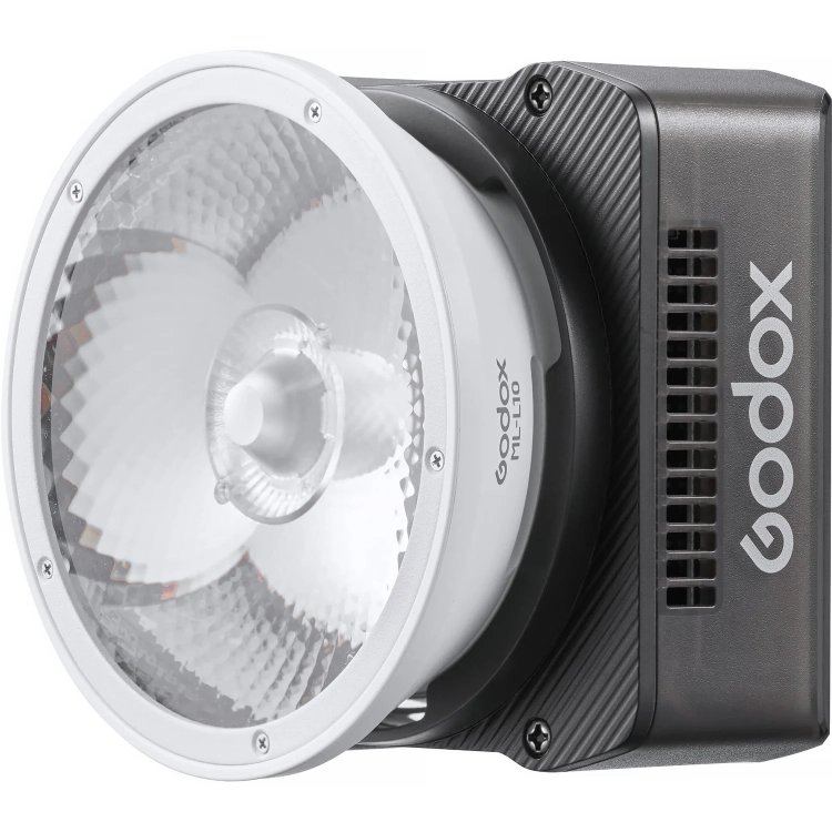 Lampa LED Godox ML40Bi z odbłyśnikiem ML-L10, widok z przodu pod kątem