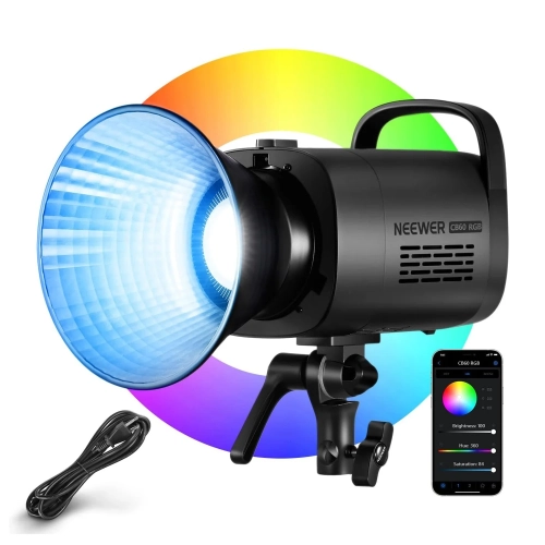 Lampa LED NEEWER CB60 RGB z reflektorem, kołem barw i aplikacją w telefonie