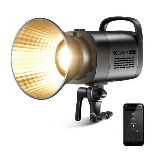 Lampa LED NEEWER CB60B z reflektorem i aplikacją NEEWER w telefonie
