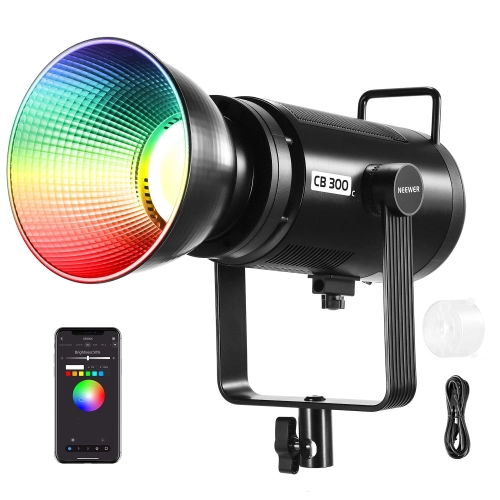 Lampa LED NEEWER CB300C RGB z reflektorem, dyfuzorem i aplikacją w telefonie