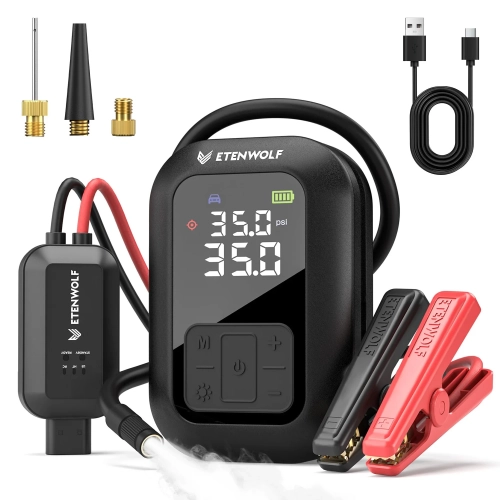 Etenwolf X5 Pro Max z klemami rozruchowymi, końcówkami do pompowania i kablem USB-C