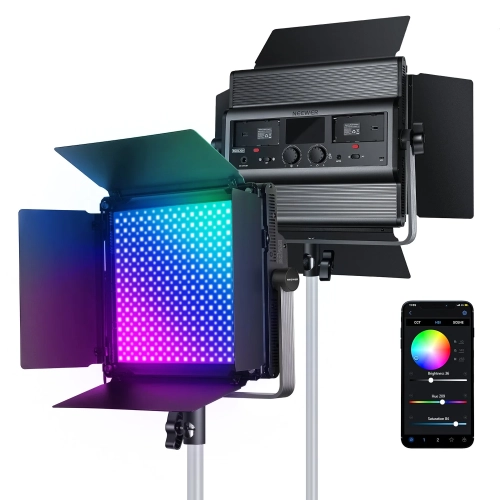 Panel LED NEEWER RGB1200 z wrotami, przód i tył, z aplikacją w telefonie