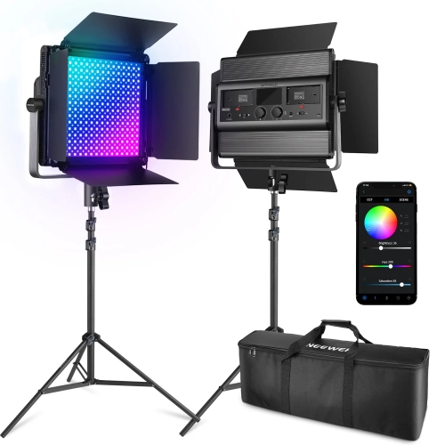 Zestaw dwóch paneli NEEWER RGB1200 na statywach z torbą i aplikacją w telefonie