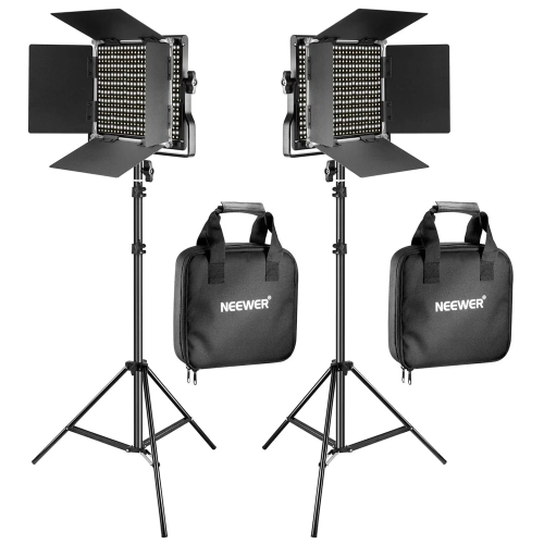 Zestaw dwóch lamp NEEWER 660 bi-color z wrotami na statywach i torbami