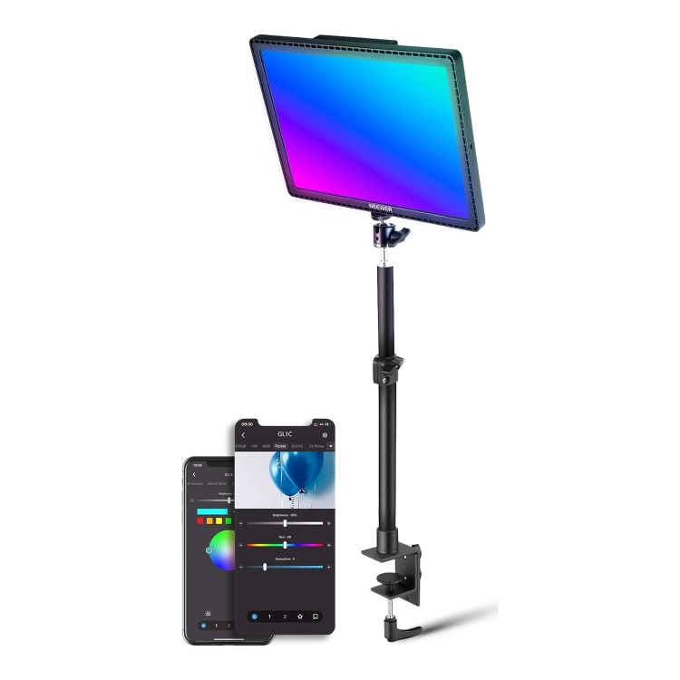 Panel RGB NEEWER GL1C na statywie biurkowym z aplikacją w telefonie