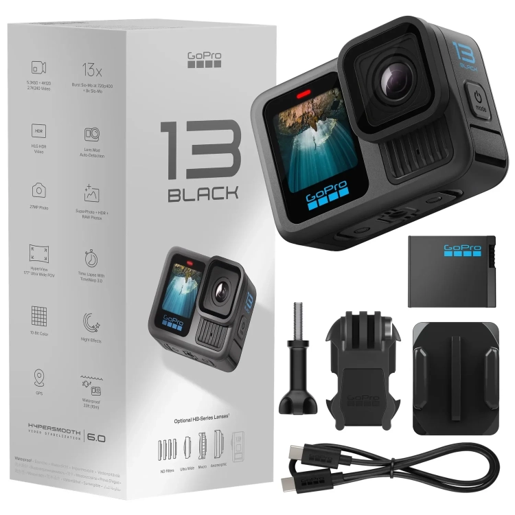Kamera sportowa GoPro HERO13 Black z pudełkiem i akcesoriami zestawu