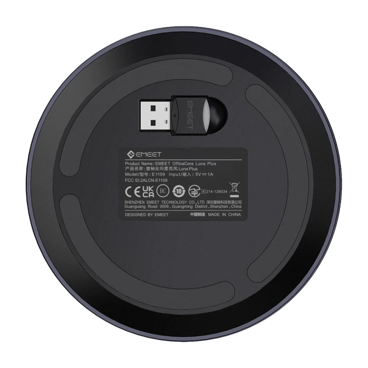 Spód głośnika EMEET Luna Plus z adapterem w schowku