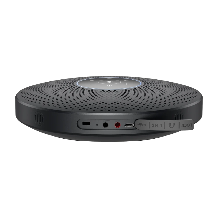 Porty EMEET M2 Max: USB-C, AUX, LINK i LOCK