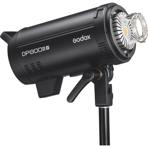 Lampa studyjna Godox DP800III-V z odkrytym palnikiem, widok z przodu pod kątem