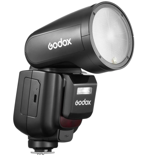 Lampa błyskowa Godox V1Pro do Canon z modułem SU-1, widok z przodu pod kątem