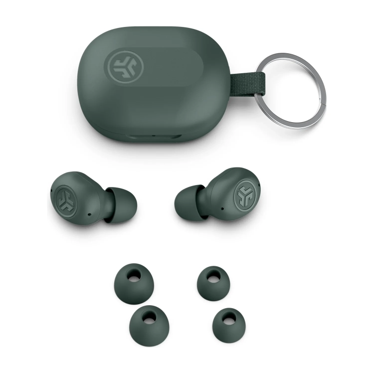 Zestaw JLab JBuds Mini Sage Gray: etui z kółkiem, słuchawki i nakładki