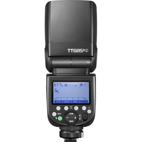 Tył lampy Godox TT685II do Sony z panelem LCD i oznaczeniem TT685IIS
