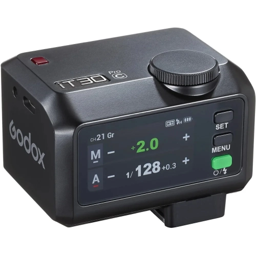 Lampa Godox iT30Pro do Canon z góry pod kątem, oznaczenie iT30Pro C
