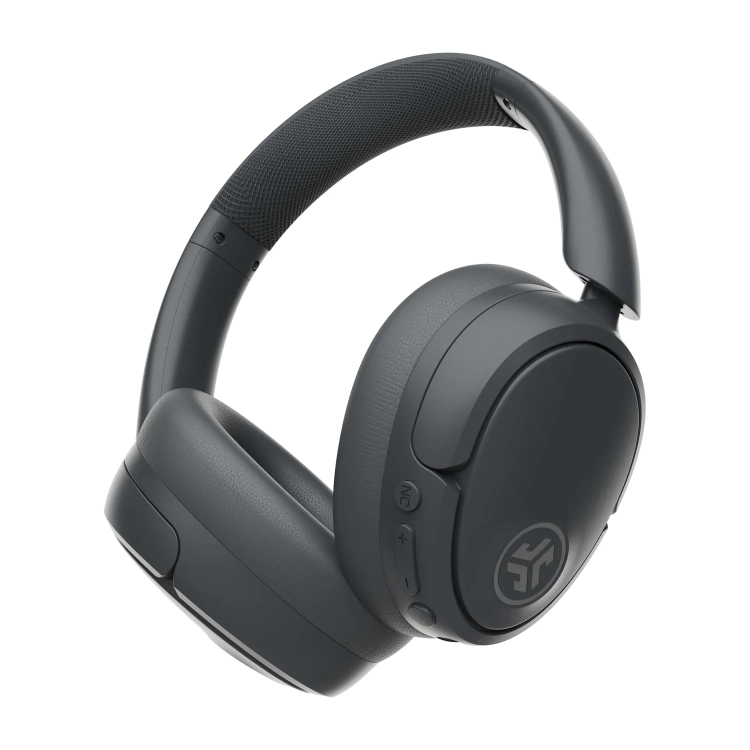 JLab JBuds Lux ANC Graphite pod kątem z widocznymi przyciskami