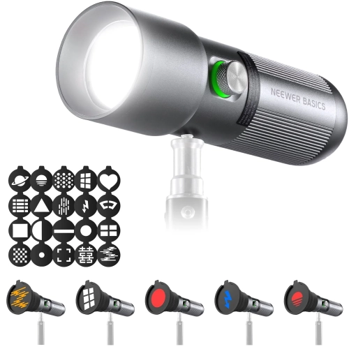 Latarka fotograficzna NEEWER BASICS FL10 z filtrami gobo i snootem