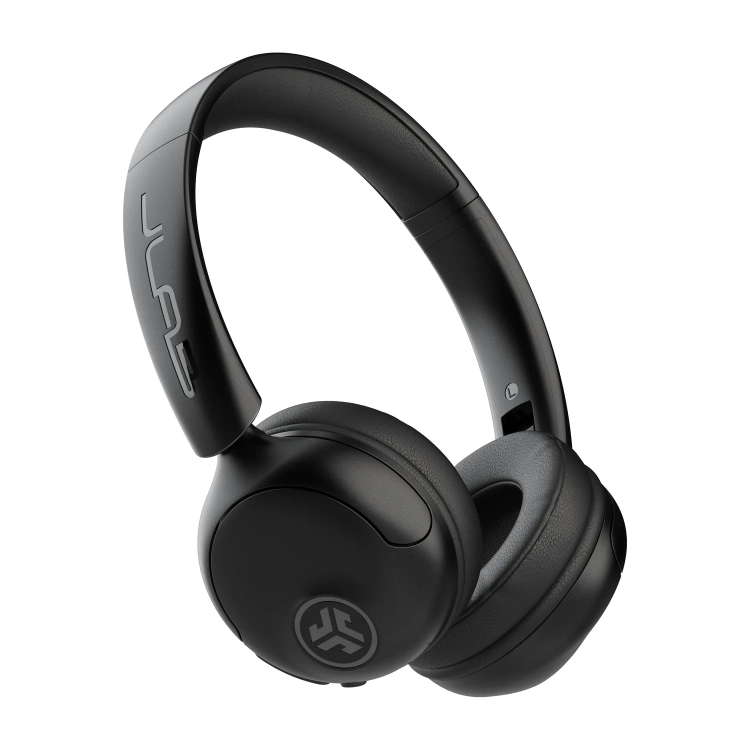 JLab Studio 2 Wireless czarne pod kątem, logo na pałąku